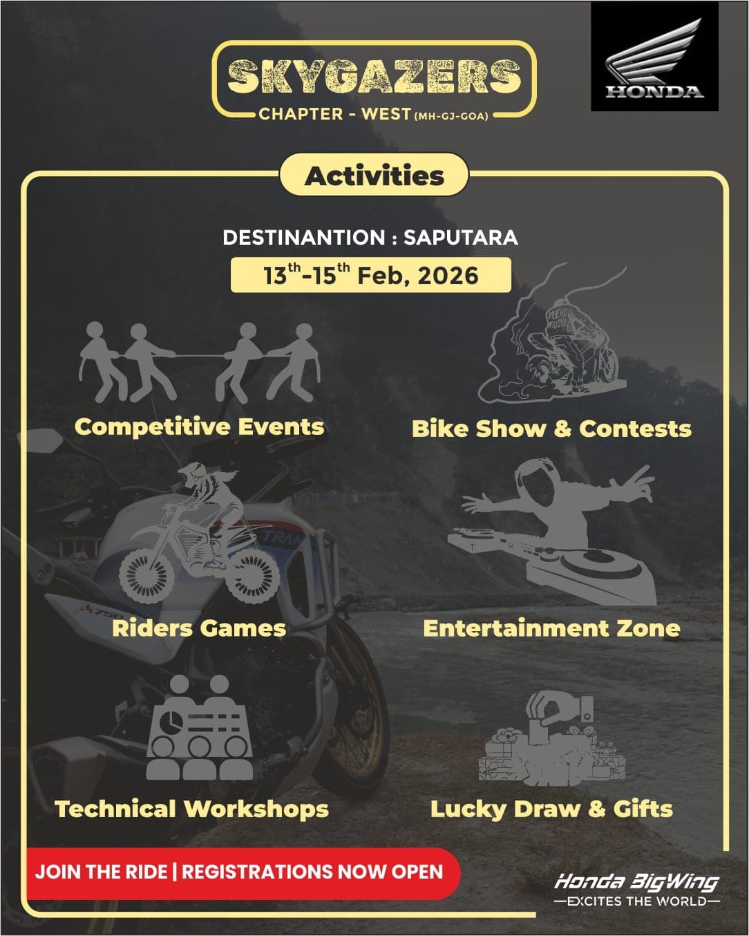 Saputara is calling and the Skygazers Honda Bigwing West chapter